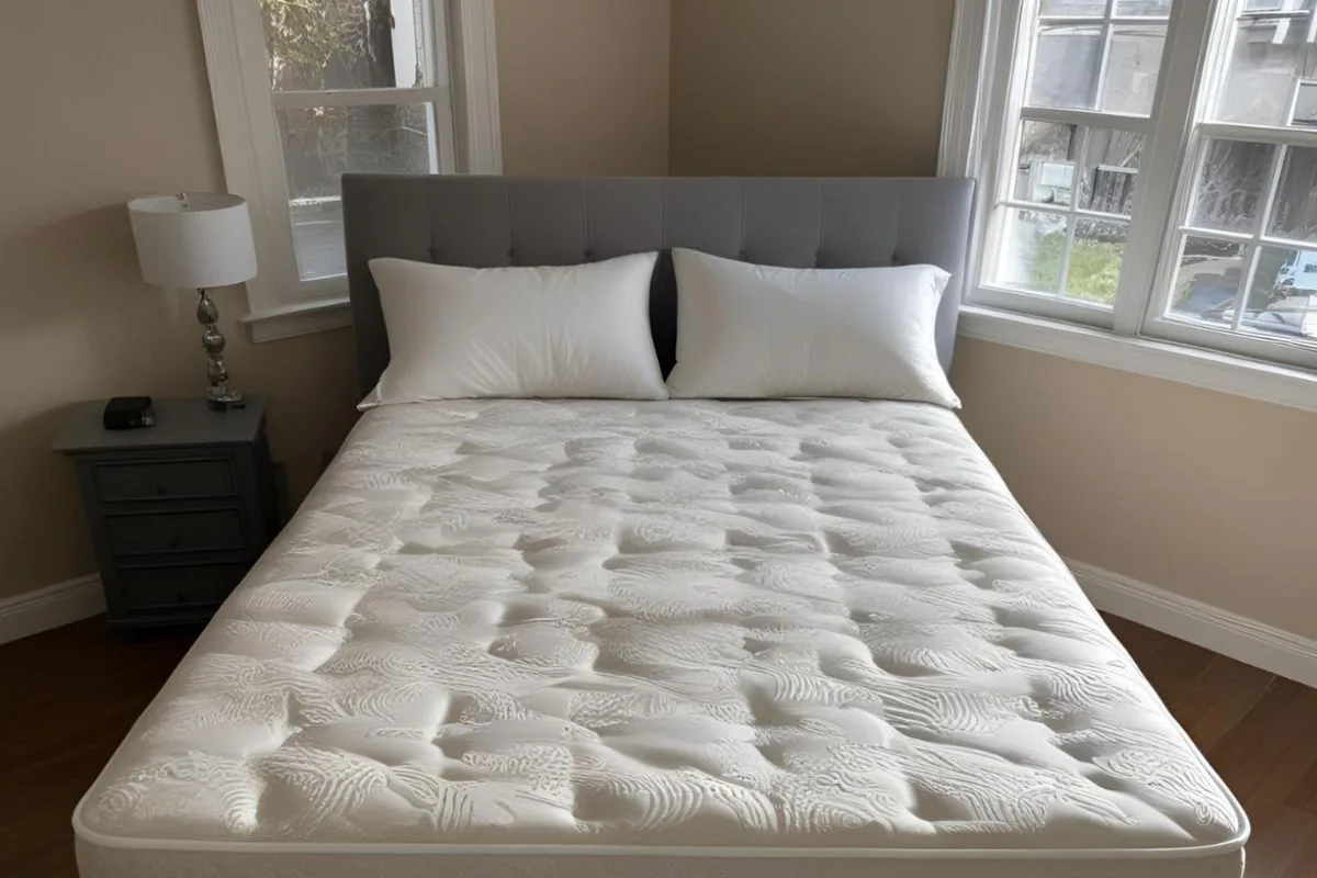 Soft mattress with visible body impressions showing sagging and uneven support in a bedroom setting