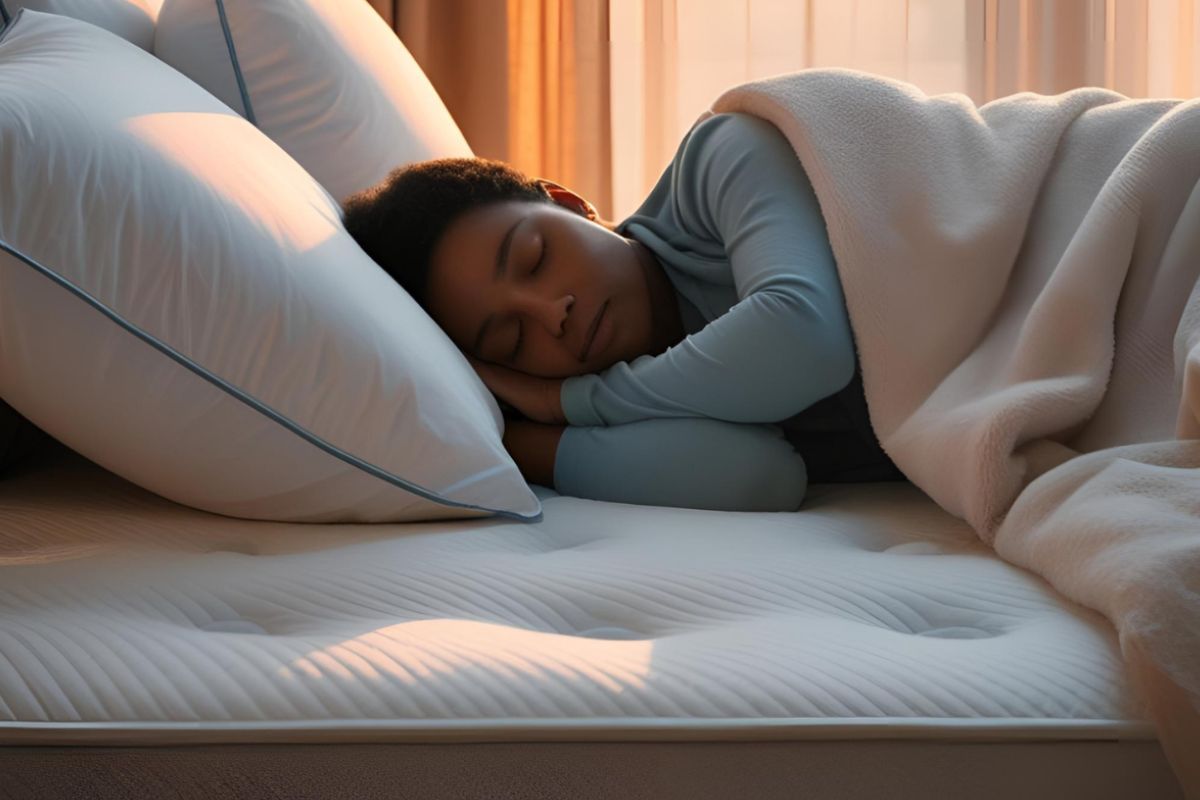 How to Sleep on Soft Mattress Comfortably? Person sleeping comfortably on a soft mattress with proper pillow support for pressure relief and better sleep posture