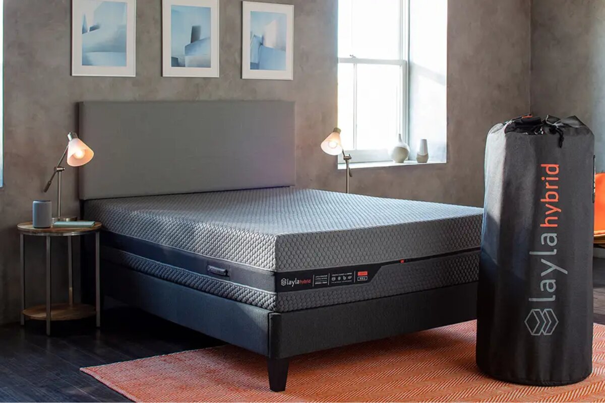The Layla Hybrid Mattress with the delivery box.