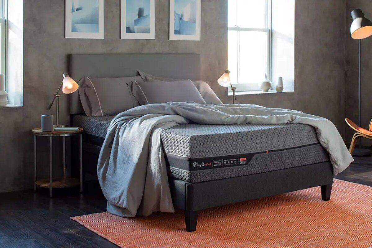 The Layla Hybrid Mattress on a bedframe.