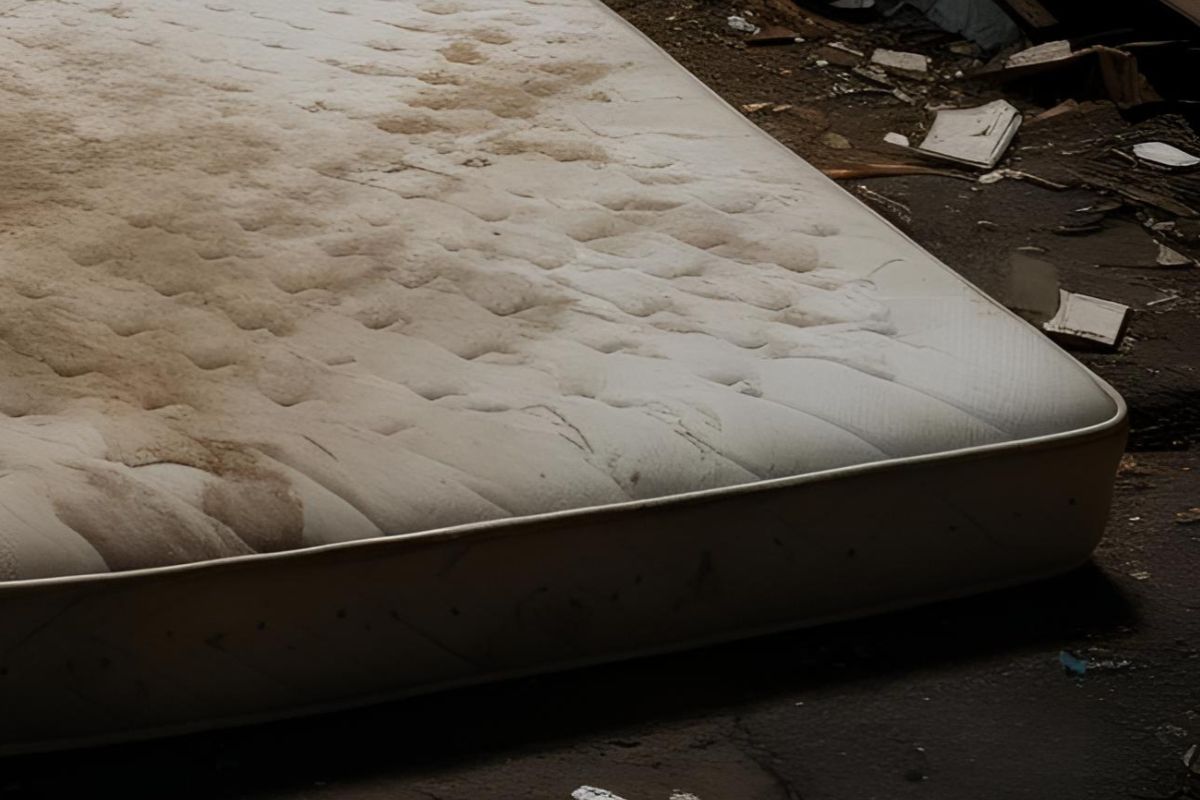 What Are the Signs You Need a New Mattress? Dirty and stained old mattress highlighting hygiene issues and buildup that signal the need for a new mattress