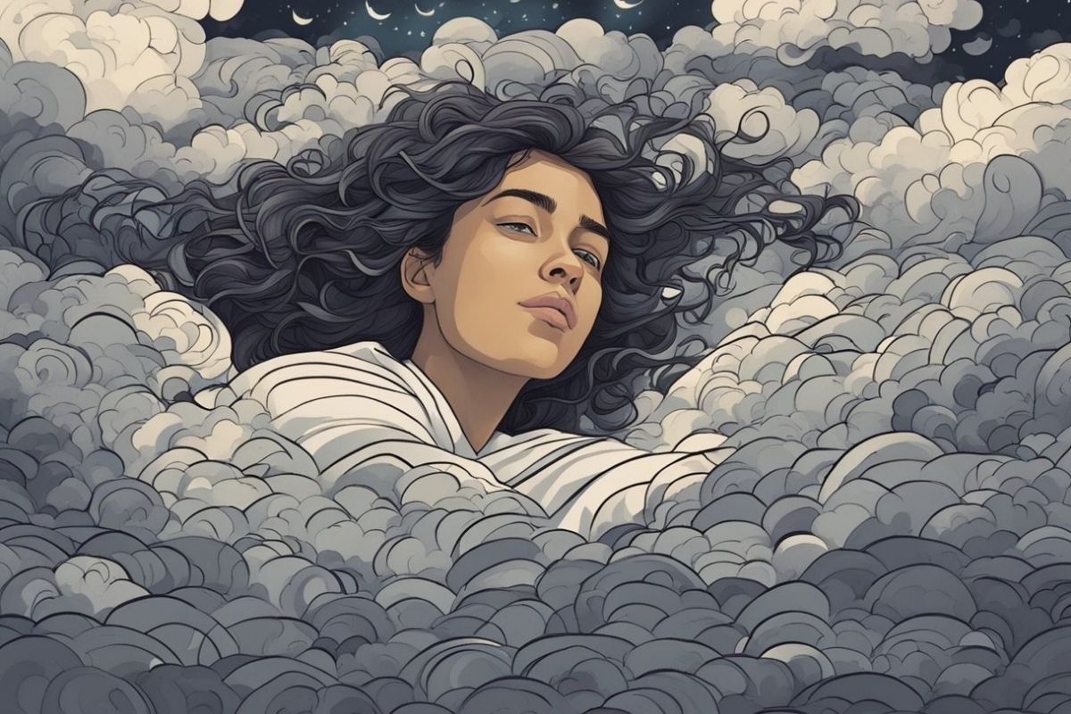Sleep and Mental Health: How Does Sleep Affect Mental Health Artistic illustration of a person surrounded by clouds, symbolizing the impact of sleep on mood, thoughts, and emotional processing