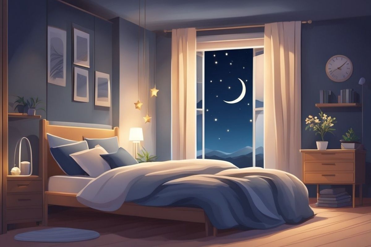 Sleep and Mental Health: How Does Sleep Affect Mental Health Cozy bedroom at night designed for restful sleep, demonstrating how a healthy sleep environment can support mental wellness