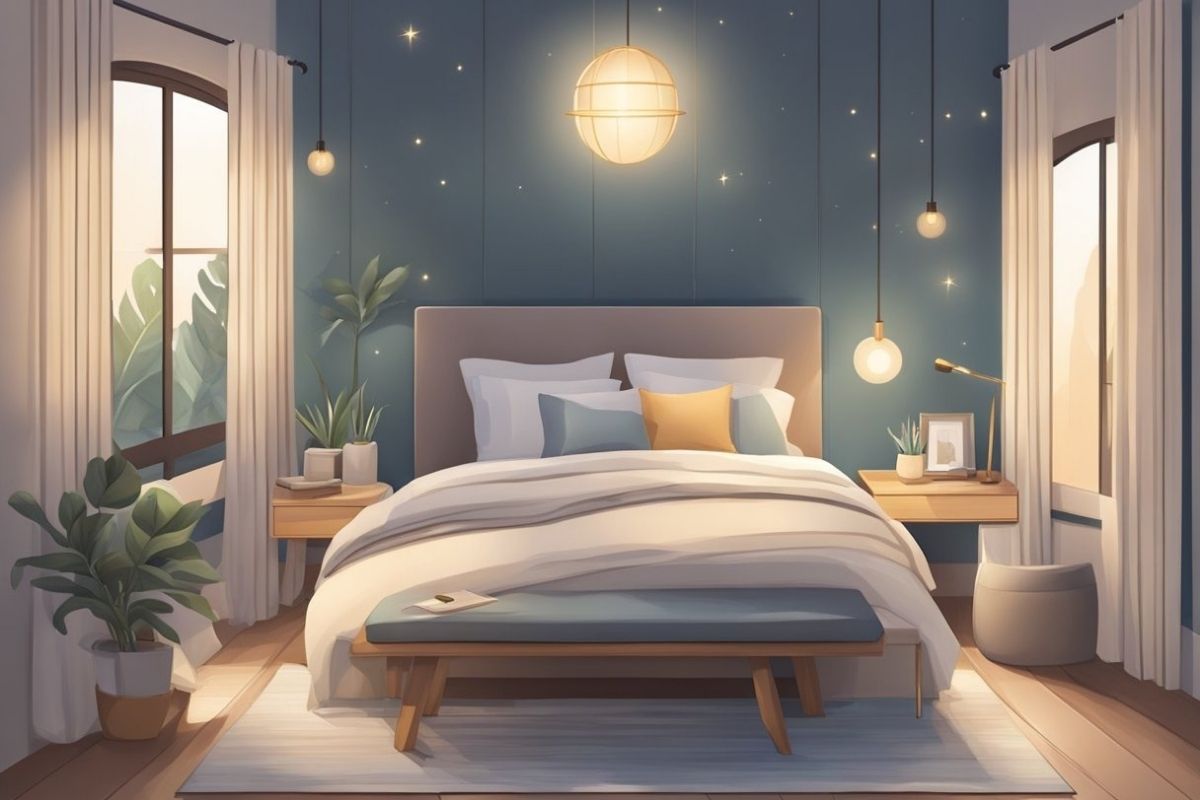 Sleep and Mental Health: How Does Sleep Affect Mental Health Relaxing bedroom with soft lighting and comfortable bedding, showing the importance of sleep-friendly surroundings for mental health