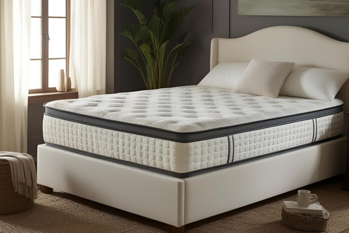 Modern pillow-top mattress displayed in a bedroom representing how mattress design has evolved over time