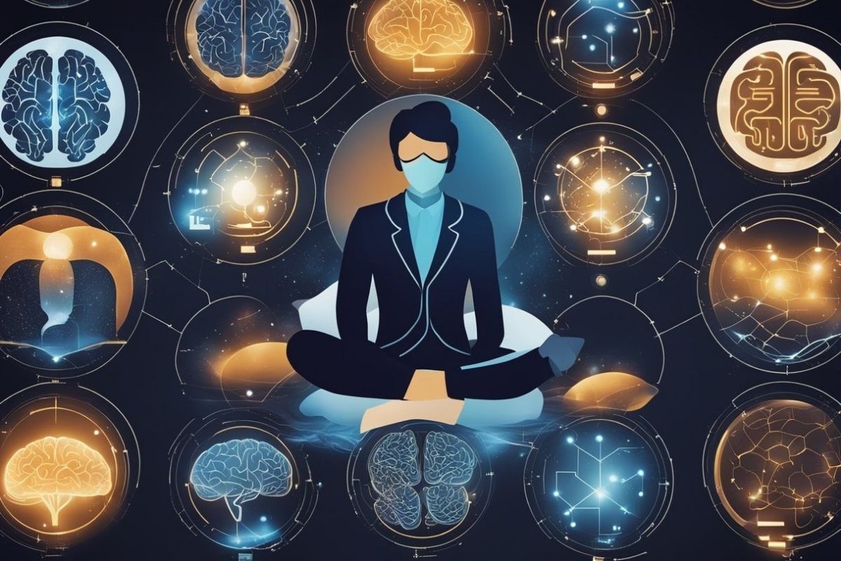 Yoga Nidra for Sleep: Achieve Deep Rest With Guided Meditation Illustration of brain activity and mindfulness concepts representing how Yoga Nidra supports mental relaxation and restorative rest