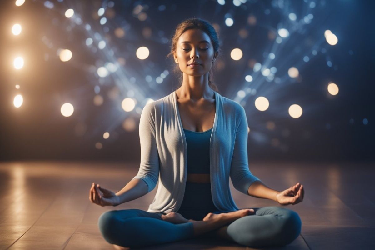 Yoga Nidra for Sleep: Achieve Deep Rest With Guided Meditation Woman practicing mindfulness meditation as part of a Yoga Nidra routine to calm the nervous system and encourage restful sleep