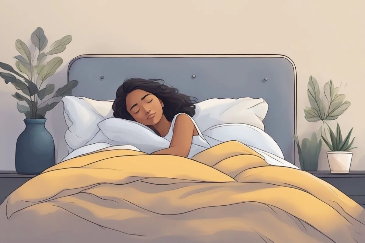 Woman sleeping comfortably on her side illustrating a supportive sleep position for lower back pain relief