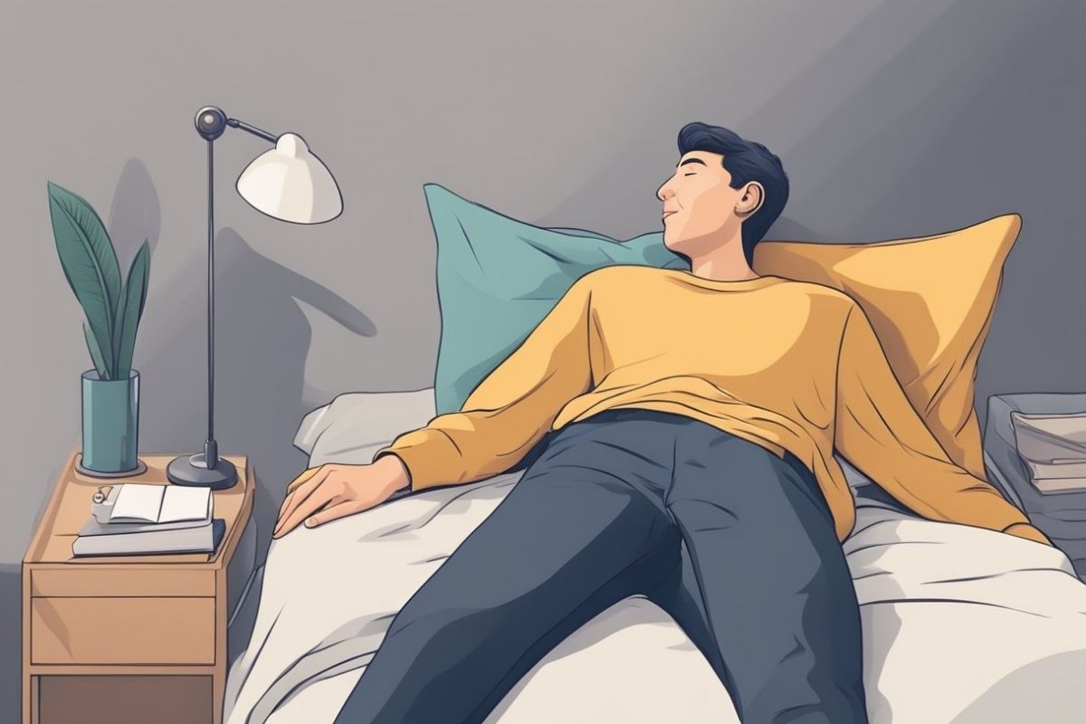 Man lying flat on a mattress showing a common sleeping position that may affect lower back pain