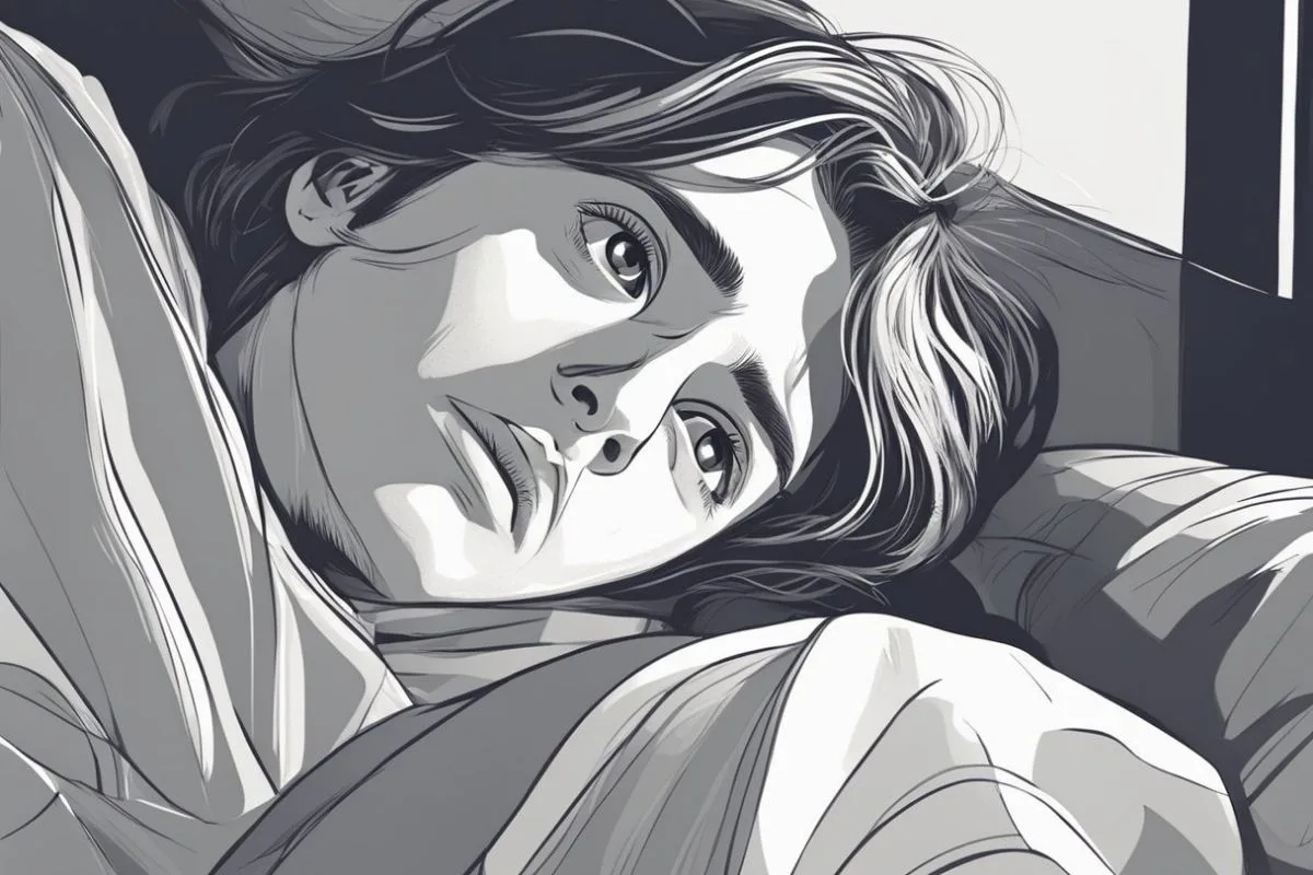 Woman lying awake in bed illustrating insomnia symptoms that may be linked to Ozempic side effects