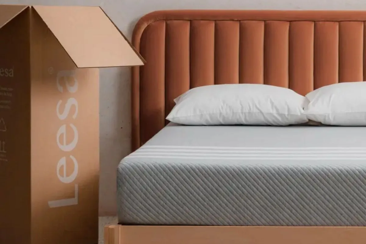 Leesa Original Mattress with boxed delivery packaging highlighting the bed-in-a-box setup experience