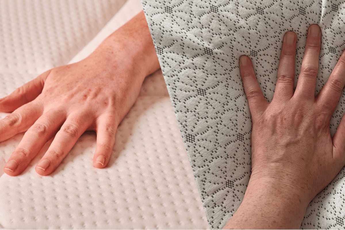 Two Hands Pressing on Mattresses medium firm vs medium soft mattress