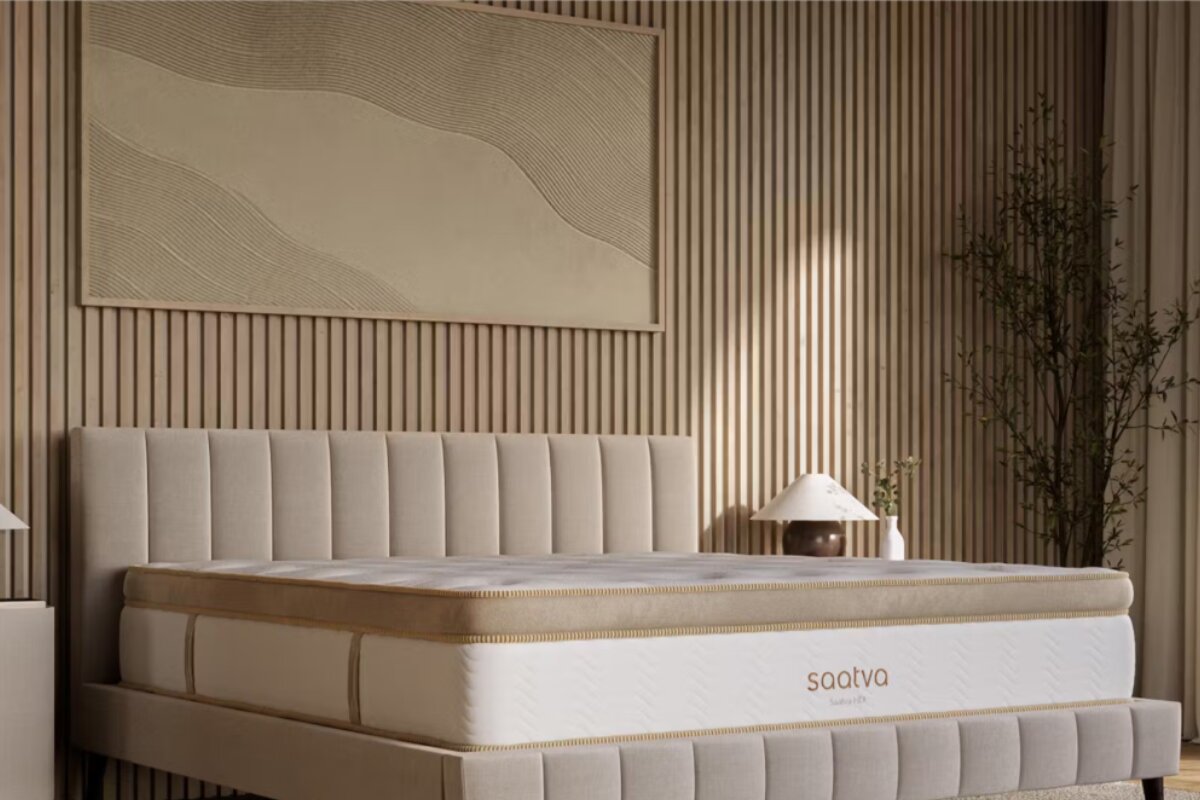 The Saatva HD Mattress in a bedroom.