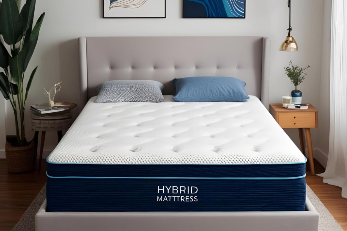 Hybrid mattress with foam and coil construction highlighting balanced comfort and support benefits for different sleep styles