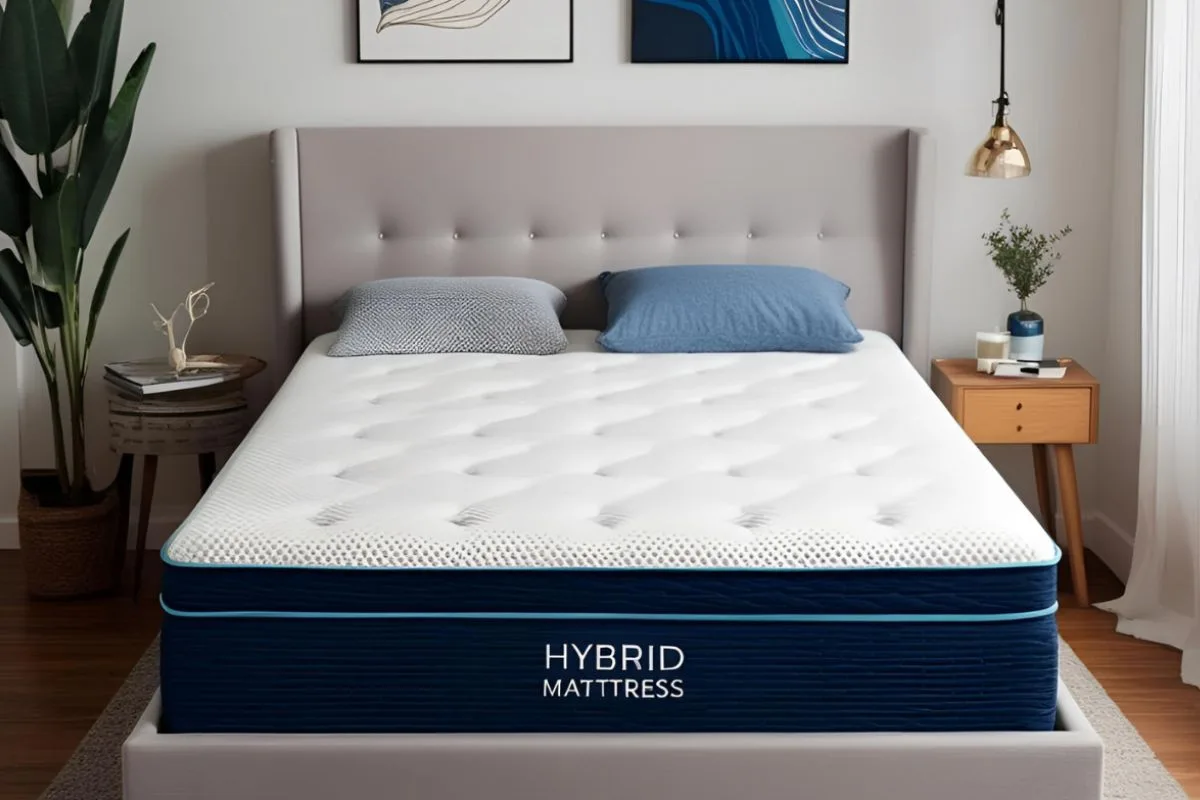 Hybrid mattress with foam and coil construction highlighting balanced comfort and support benefits for different sleep styles