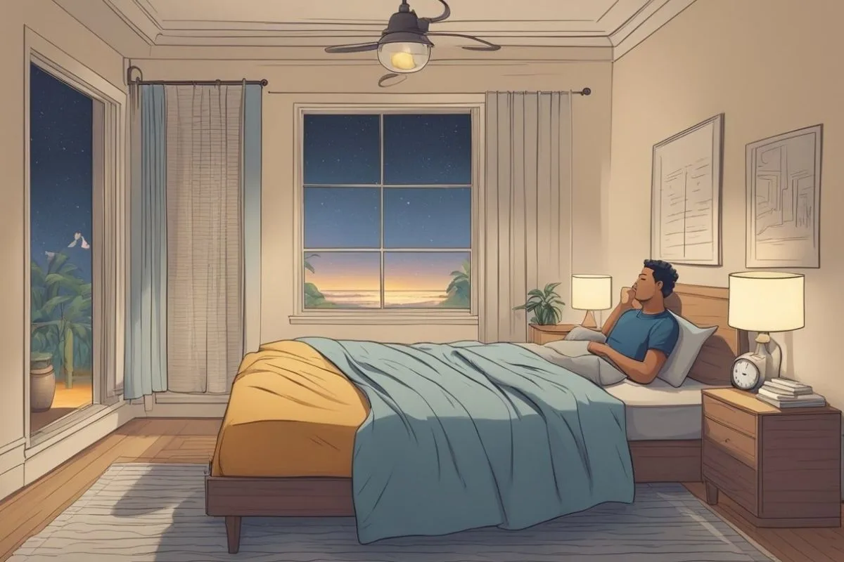 Can’t Sleep? Tips and Remedies to Get Some Sleep Man lying awake in bed at night struggling with insomnia and difficulty falling asleep