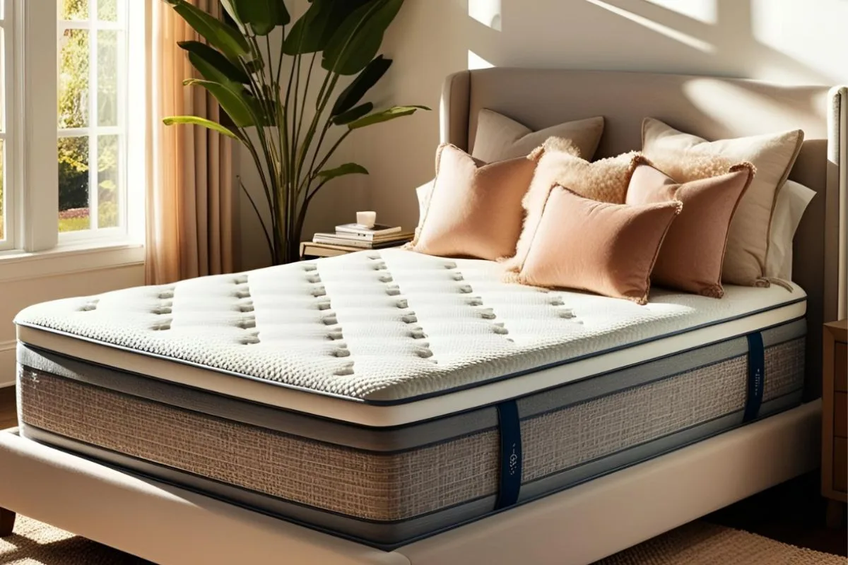 Fully expanded hybrid mattress on a bed frame showing the proper condition after unpacking from the box