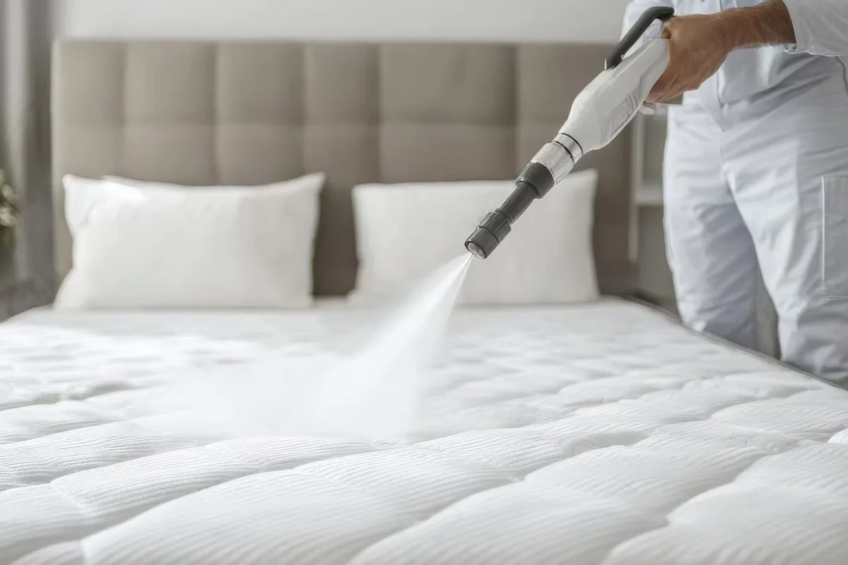 Premium memory foam mattress on a wooden bed frame demonstrating the appearance of a higher-end mattress option