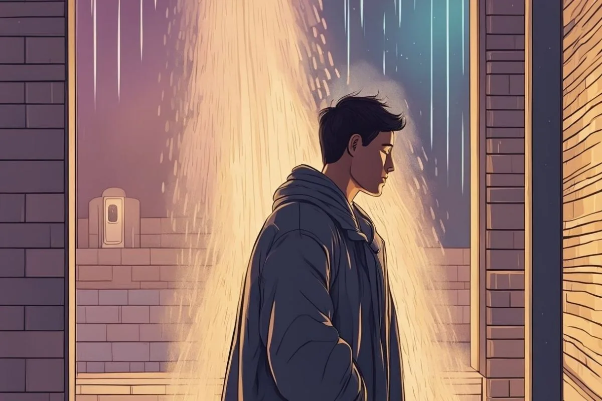 Person enjoying a warm shower at night to unwind and prepare the body for sleep