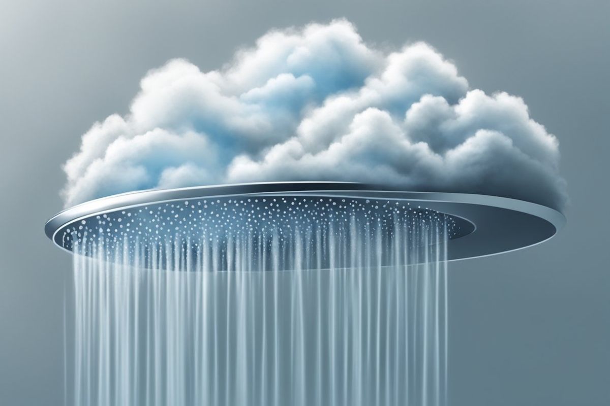 Cloud-shaped shower head symbolizing how a warm shower before bed may help improve sleep quality