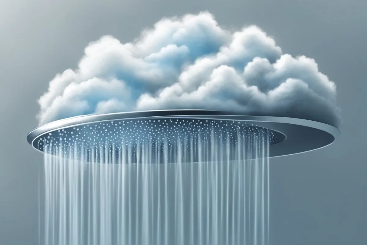Cloud-shaped shower head symbolizing how a warm shower before bed may help improve sleep quality