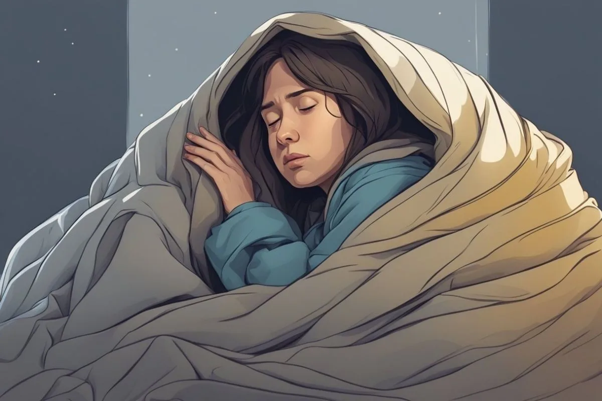 Sleep Deprivation: Causes, Effects, and Solutions for Better Sleep Woman wrapped in blankets looking fatigued as a visual of sleep deprivation symptoms and poor sleep quality
