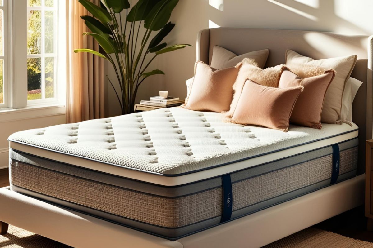 Hybrid mattress fully expanded on a bed frame showing why it is important to let the mattress settle before sleeping on it