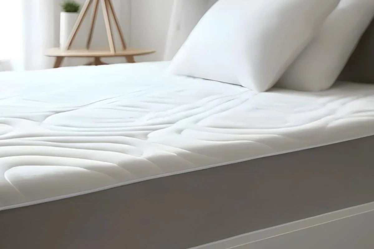 Close-up of a memory foam mattress surface showing the plush contouring layer that adapts to the body's shape and pressure points