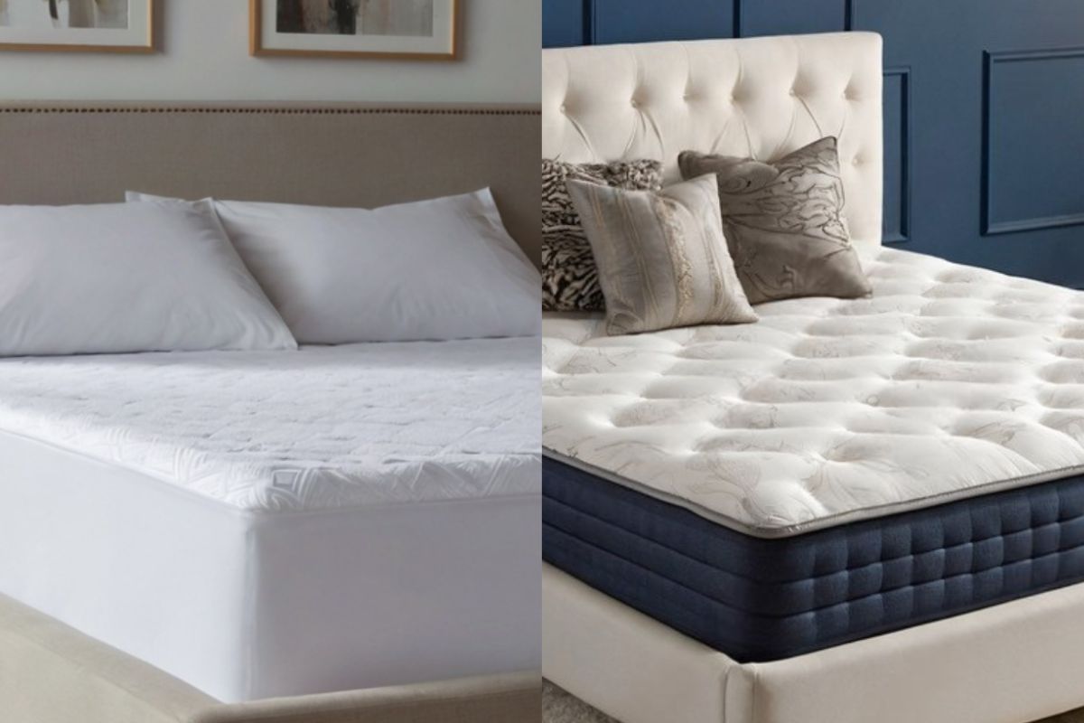 Side-by-side comparison of an innerspring mattress and a pocket coil mattress highlighting differences in construction, comfort layers, and support design.