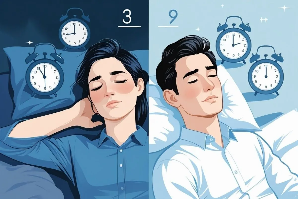 Is 5 Hours of Sleep Enough? Understanding the Health Implications Comparison of shorter and longer sleep durations, illustrating the difference between getting 5 hours of sleep and meeting recommended sleep guidelines