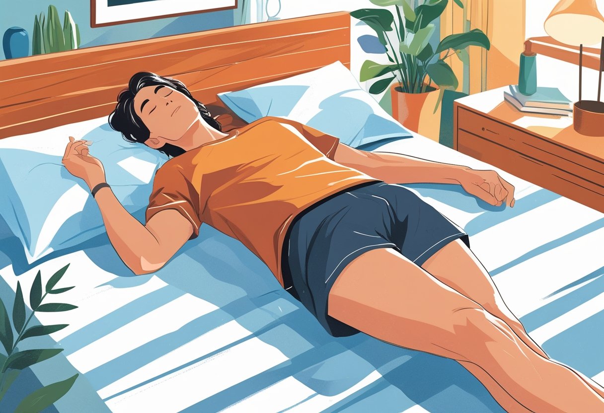 Lying on the back with knees slightly bent