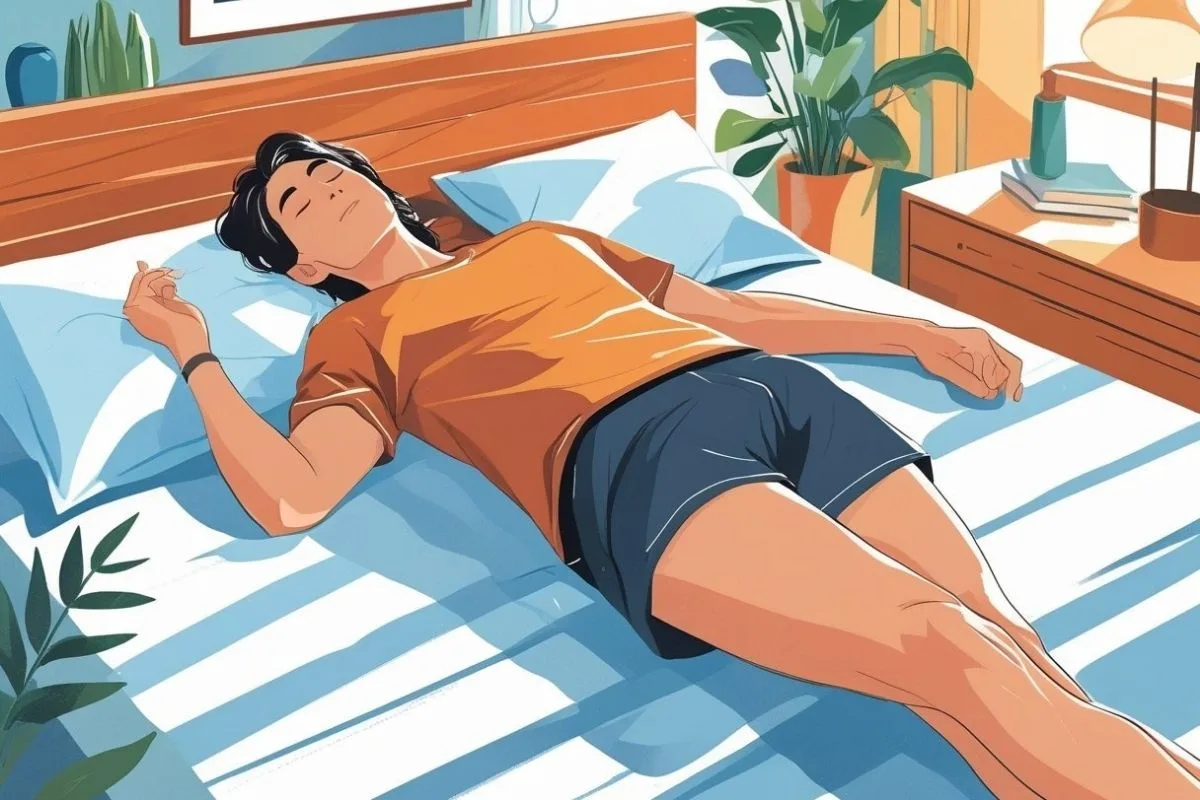 Person sleeping on their back in a neutral position to support spinal alignment and ease sciatic discomfort