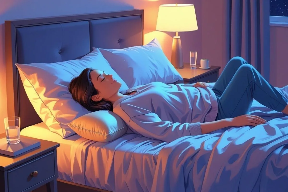 Back sleeper with knees slightly elevated, a sleeping posture that may help reduce lower back and sciatic nerve pressure