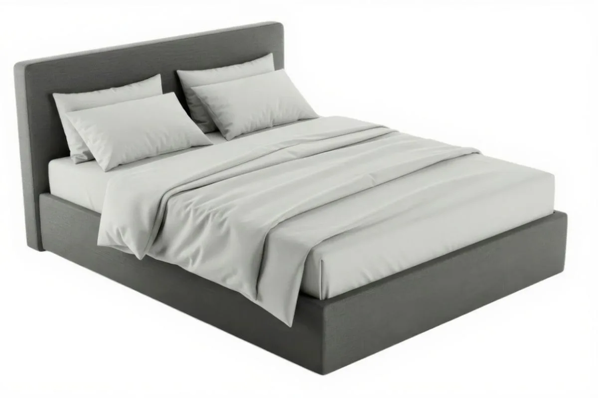 Does a Hybrid Mattress Need a Box Spring? Upholstered platform bed supporting a hybrid mattress without a box spring, demonstrating a common mattress foundation option