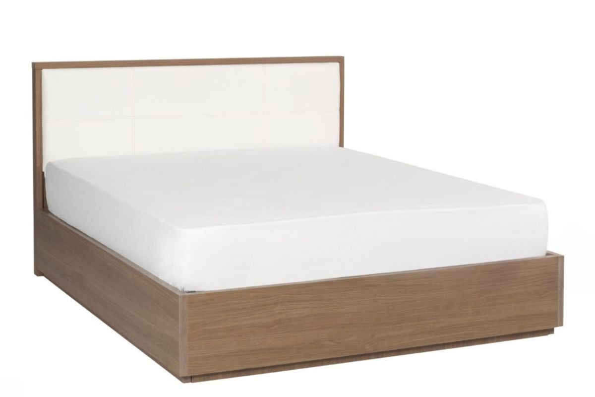 Platform bed with a hybrid mattress showing a solid support surface, illustrating an alternative to using a box spring