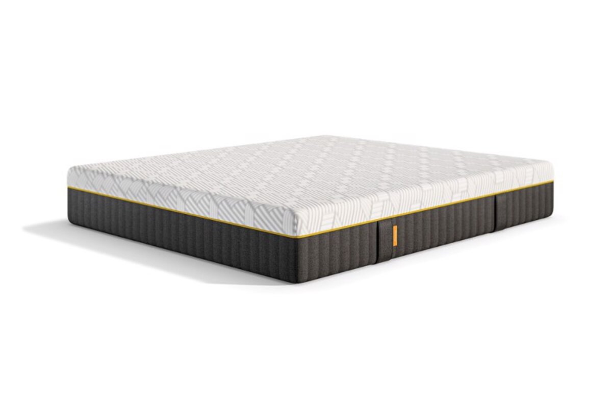 emma elite mattress with textured white cover and dark gray base shown on clean background