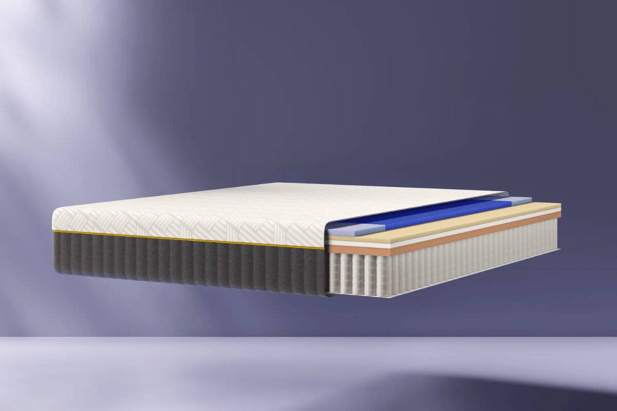 emma elite mattress cutaway view showing internal foam layers and pocket spring support system