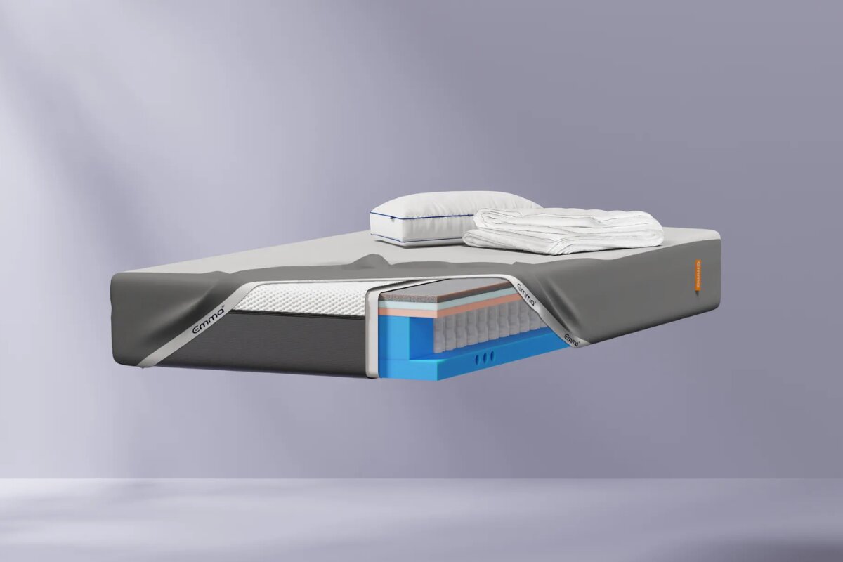 emma elite mattress cutaway showing cooling gel layers and airflow channels for temperature regulation