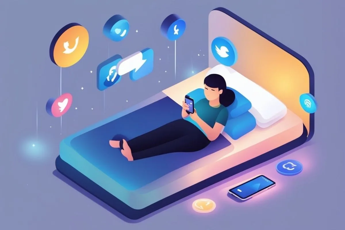 How Does Social Media Affect Sleep? Impacts and Solutions Person scrolling social media on a smartphone while lying in bed, highlighting bedtime phone habits that may interfere with sleep