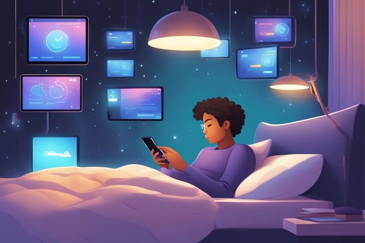 Person using a smartphone in bed at night, illustrating how social media and screen time can delay sleep onset