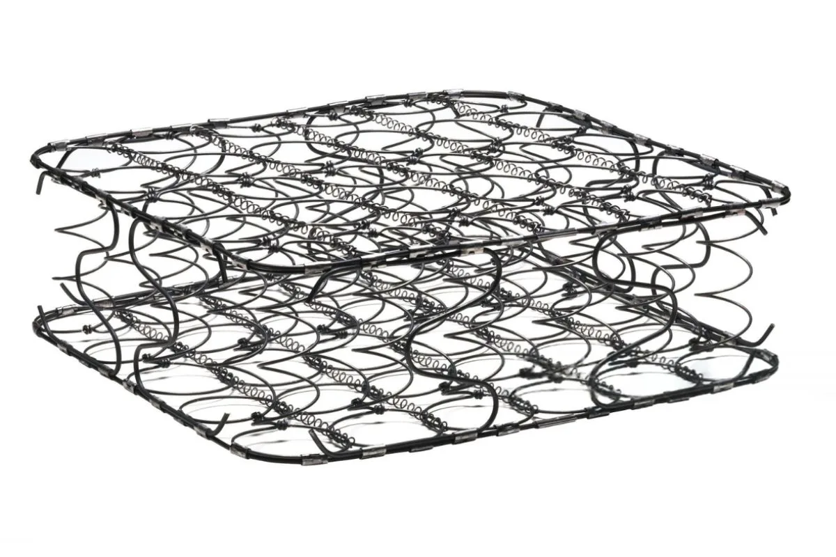 Bonnell coil spring unit used in an innerspring mattress, demonstrating a traditional coil system and overall coil density