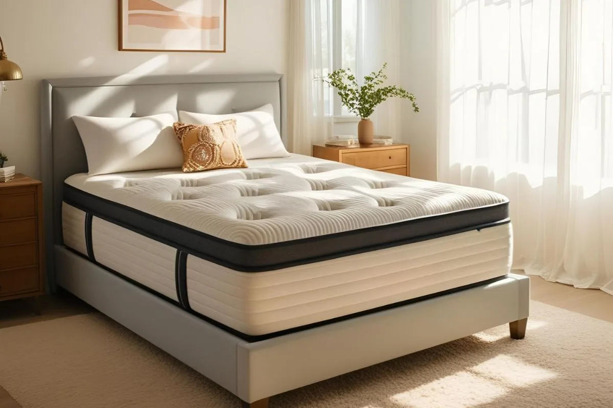 Large hybrid mattress with a substantial comfort layer and support core, showing how thicker designs often weigh more than standard models.