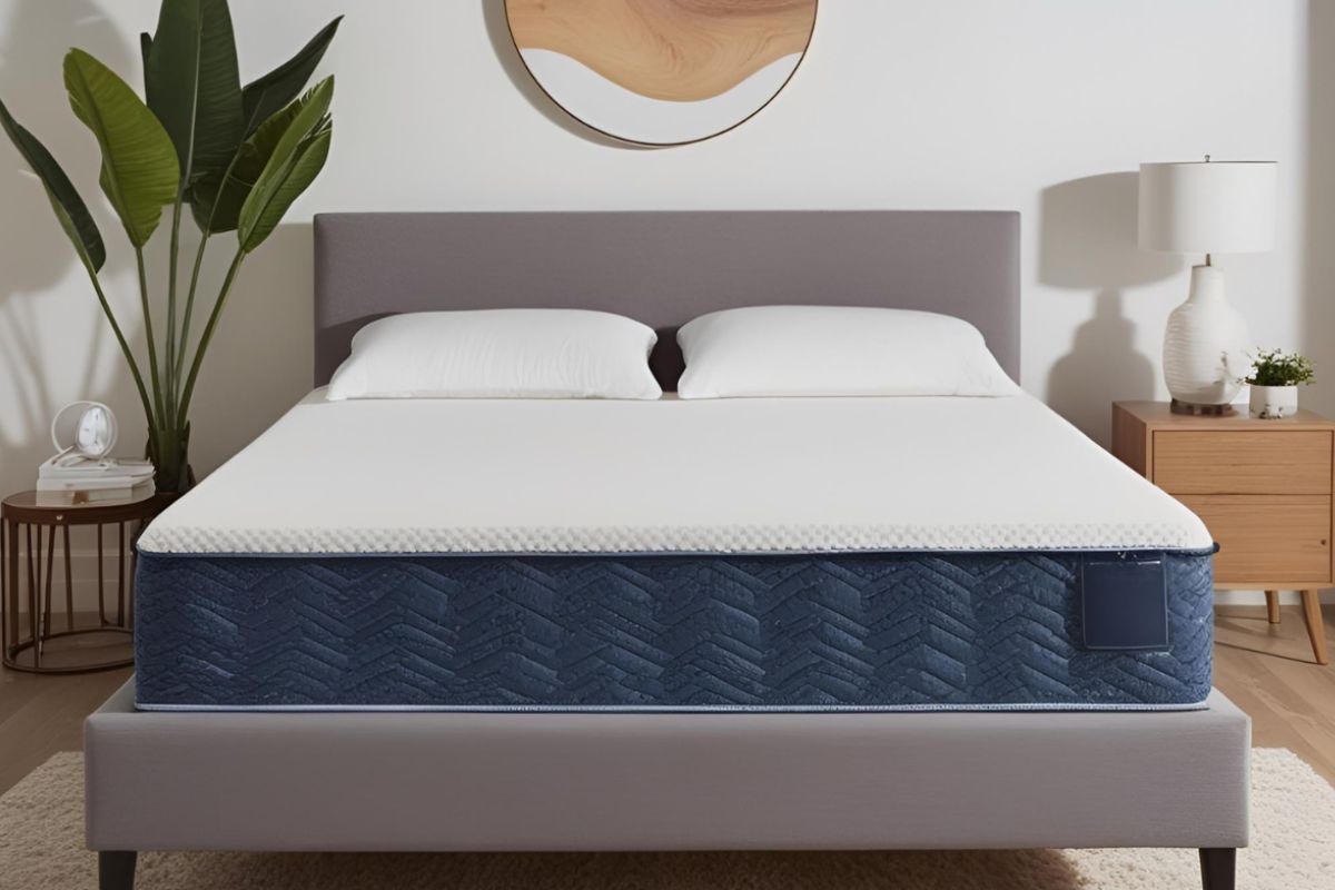 Standard hybrid mattress featuring foam comfort layers and coil support, illustrating the type of mattress whose weight varies by size and construction.