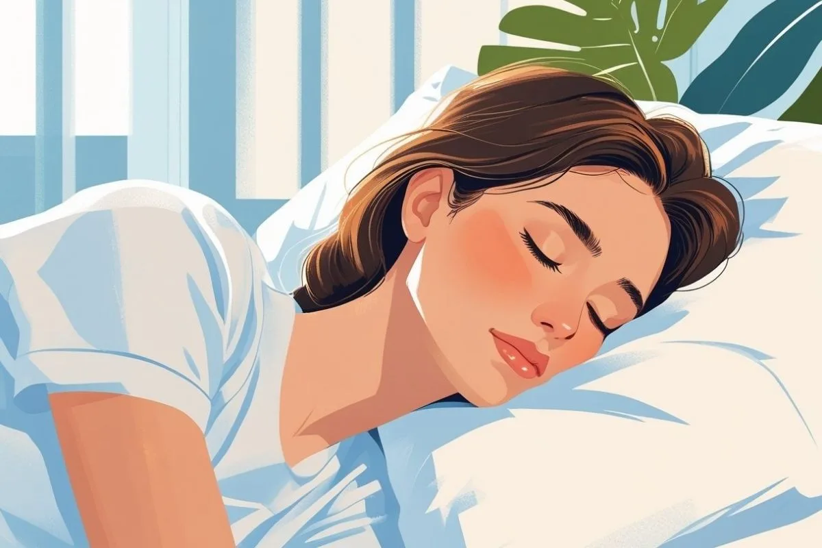Woman sleeping on her left side with proper head support, illustrating one of the best sleeping positions for managing acid reflux