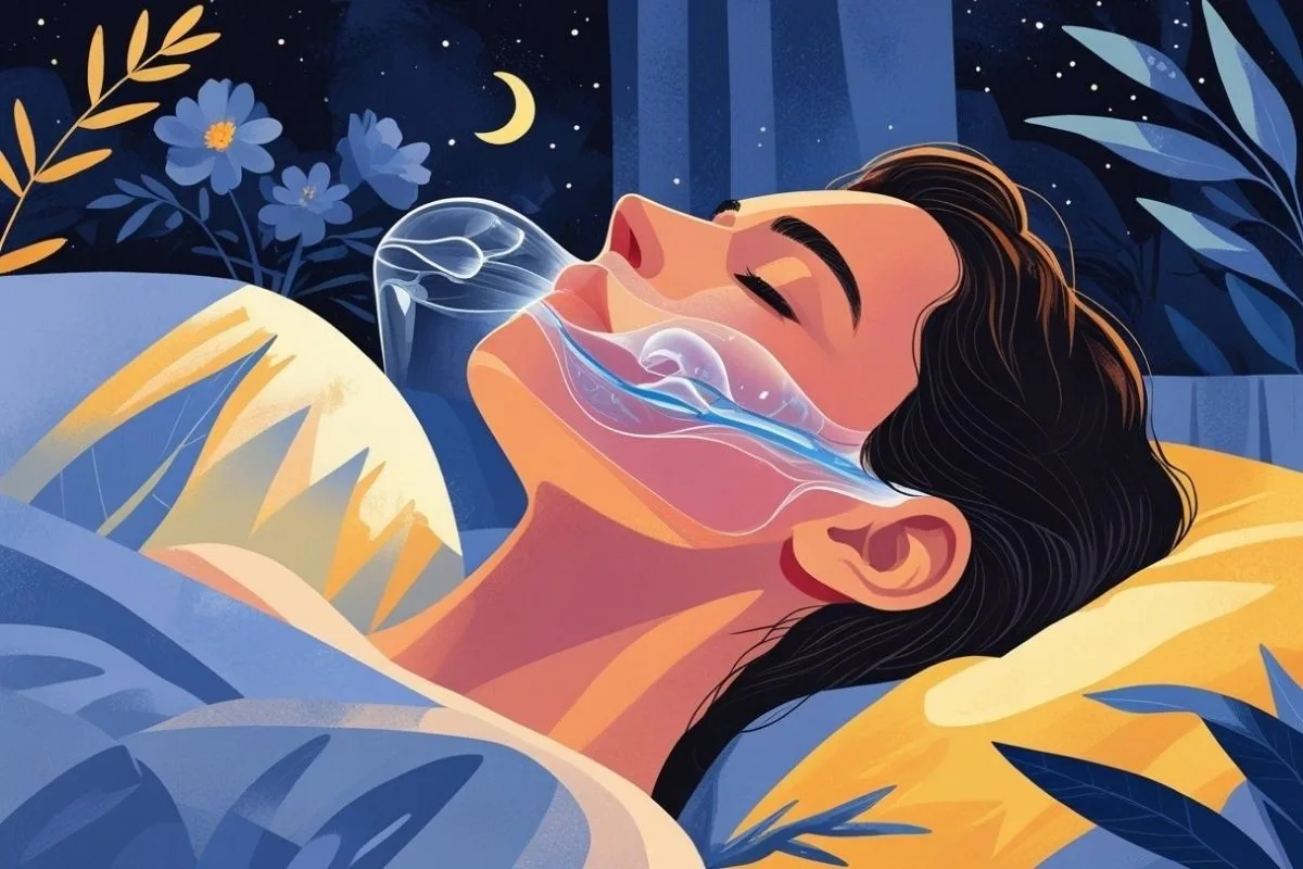 How to Sleep with Post Nasal Drip: Effective Tips for Restful Nights Close-up illustration of a sleeper with an open mouth, showing how nasal congestion and post nasal drip can affect breathing during sleep.
