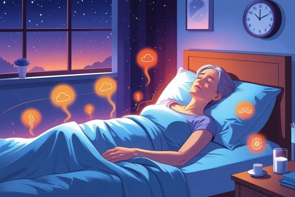Menopause and Sleep: Tips for Restful Nights During Menopause Woman experiencing menopause symptoms in bed at night, illustrating how hot flashes and hormonal changes can disrupt sleep during menopause