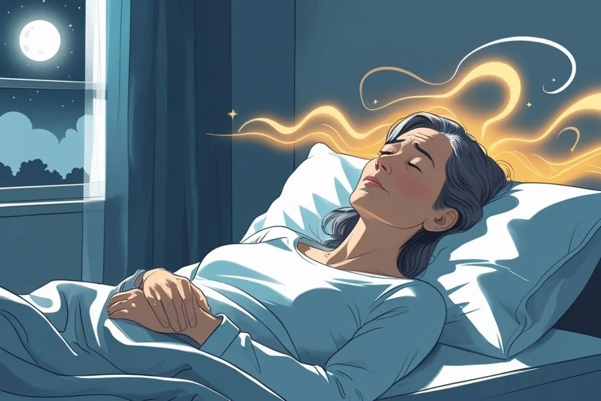 Menopause and Sleep: Tips for Restful Nights During Menopause Menopausal woman struggling to sleep at night, representing insomnia and nighttime discomfort linked to menopause