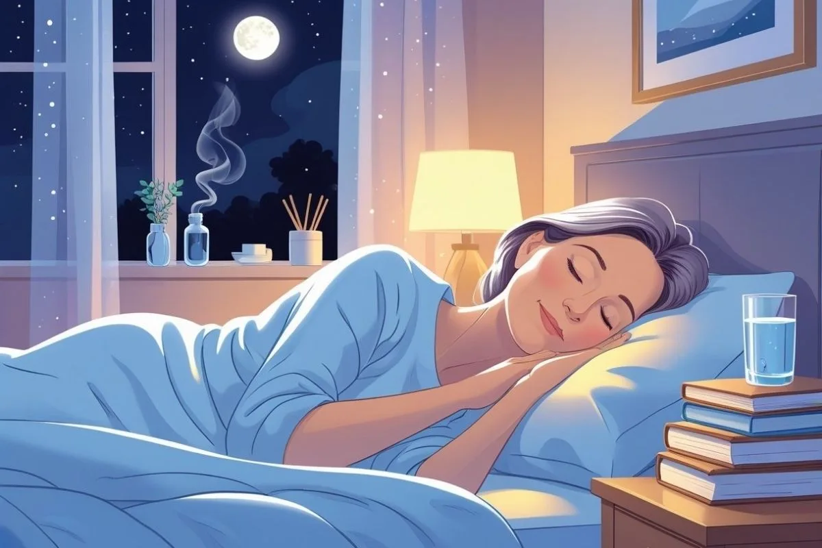 Menopause and Sleep: Tips for Restful Nights During Menopause Woman enjoying restful sleep in a calm bedroom environment, showing effective menopause sleep solutions and relaxation techniques