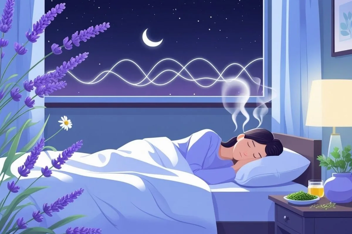 Natural Sleep Aids: Which Sleep Remedies Actually Help? Person sleeping peacefully in a bedroom with lavender and calming sleep remedies, representing natural ways to improve sleep quality