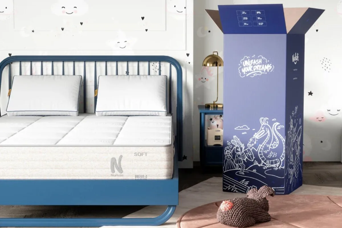 The Nolah Nurture Kids Mattress with the delivery box.